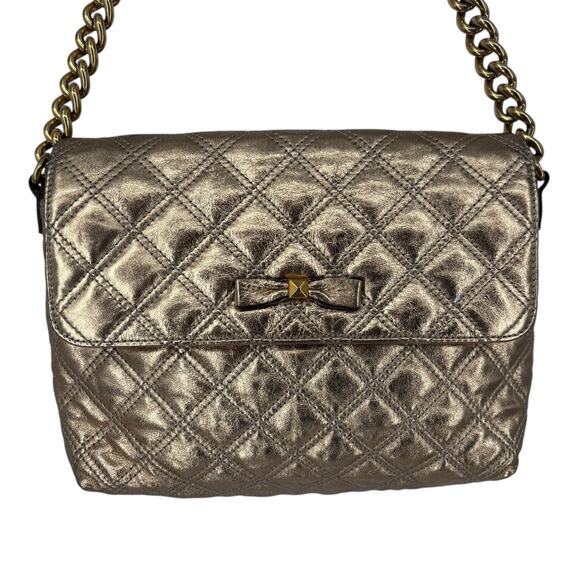 Marc Jacobs Quilted Gold Leather Shoulder Flap Bag Luxury Designer - Picture 1 of 16
